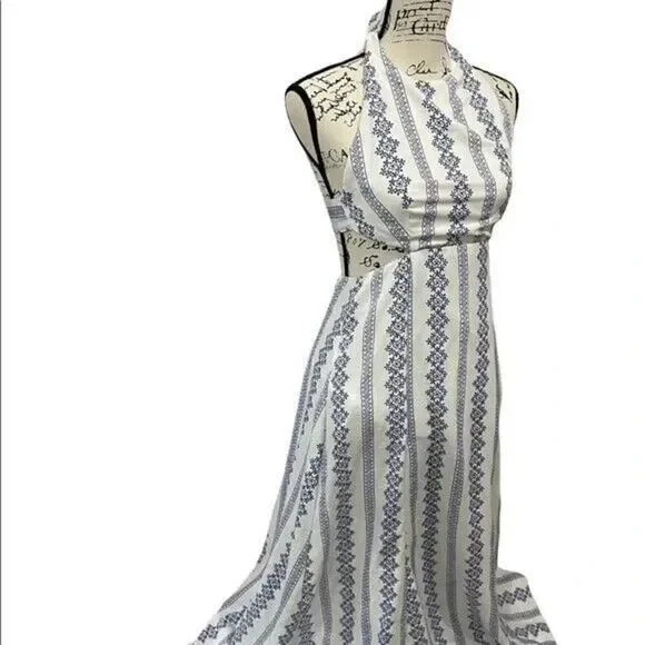 Hommage LA Dress Womens Medium Bohemian Blue Halter Maxi Ladies Cut Out Backless - Picture 14 of 15